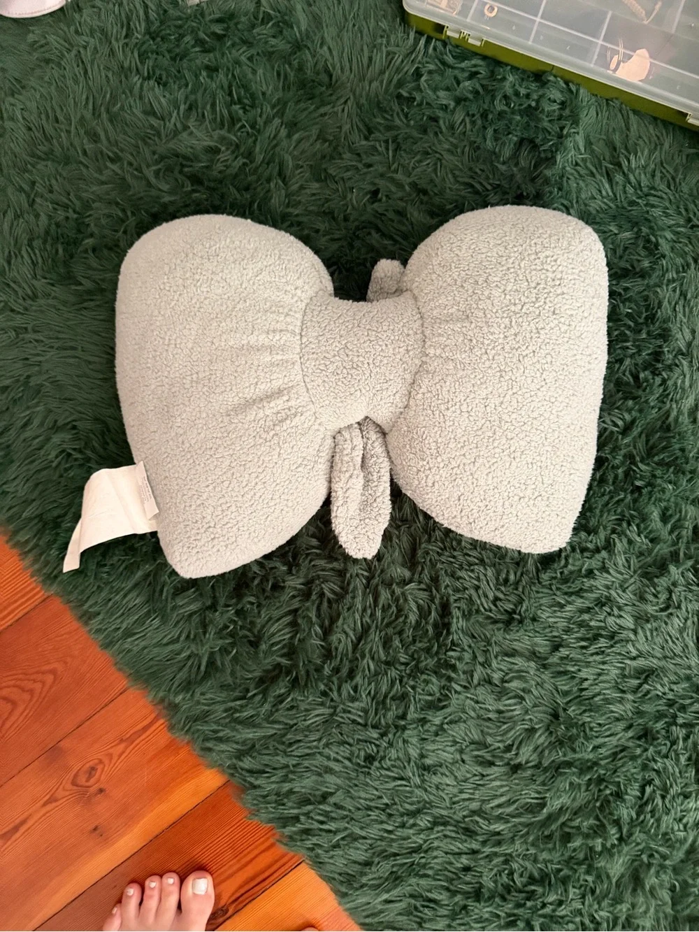3/$25 ✨ Sage Green Sherpa Bow Throw Pillow Plush Decorative Accent